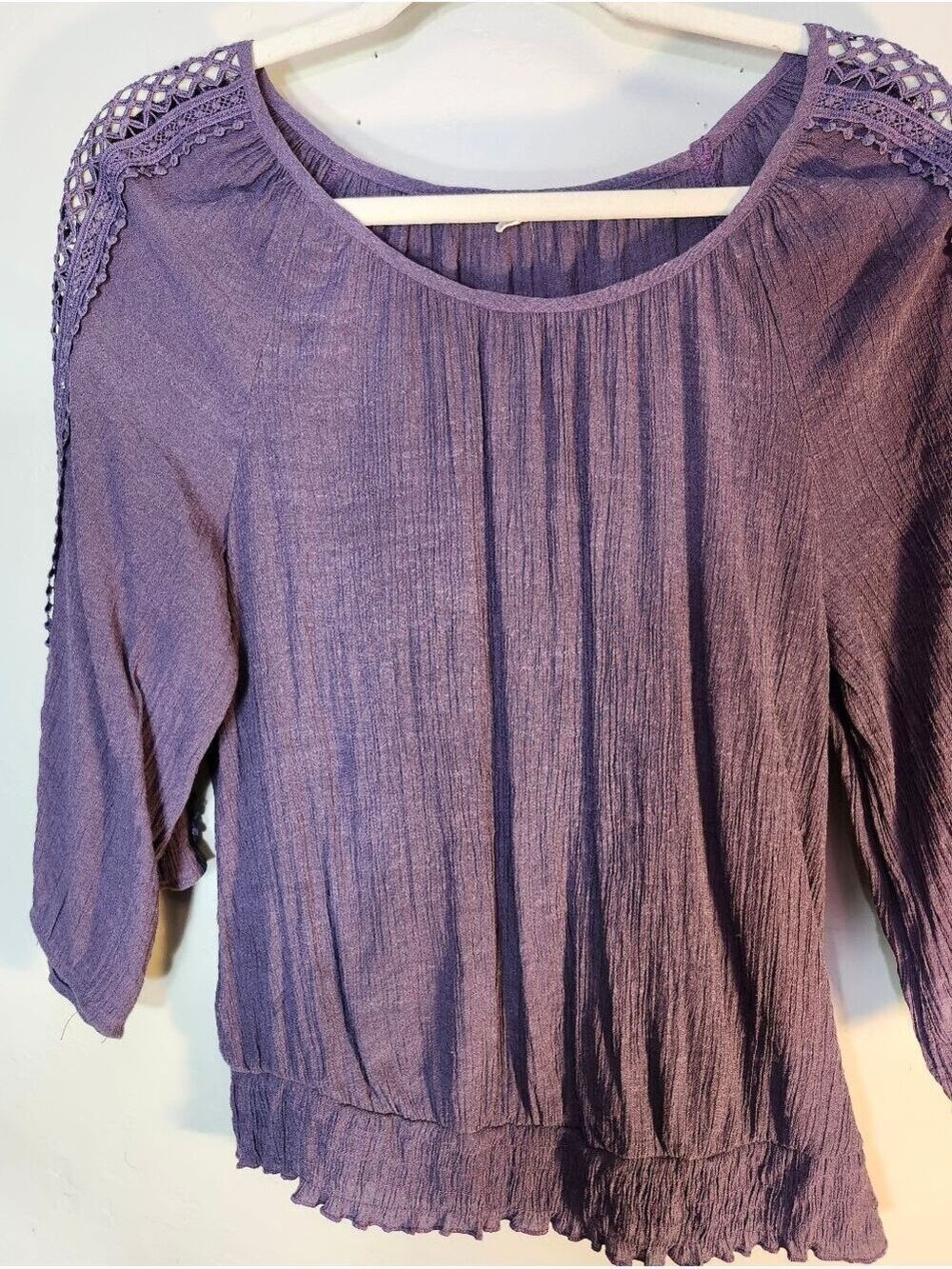 Purple Crochet-Shoulder Women's Peasant Top